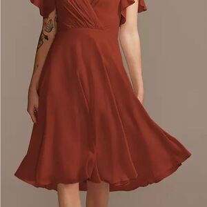 David’s Bridal Flutter Sleeve Chiffon Dress- Cinnamon